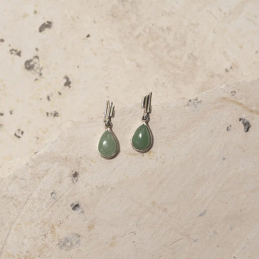 Alma Mini Silver Earrings with Green Quartz