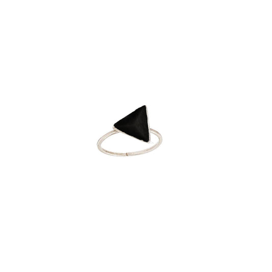 Pyramid Silver Ring with Obsidian