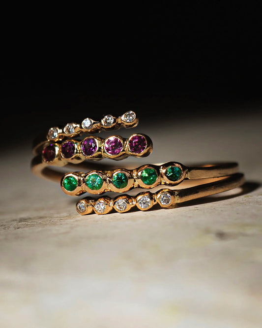 18k Gold Candy Double Ring with Precious Stones