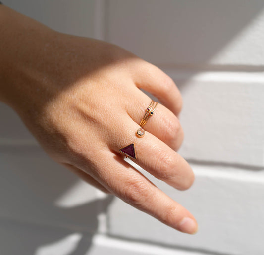 Mars and Moon Gold Ring with Ruby and Rutilated Quartz 18k