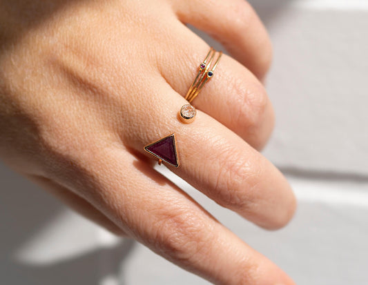 Mars and Moon Gold Ring with Ruby and Rutilated Quartz 18k