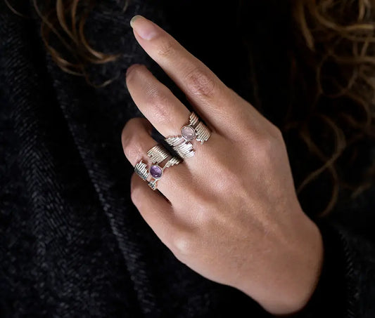 Double Soul Silver Ring with Natural Stones