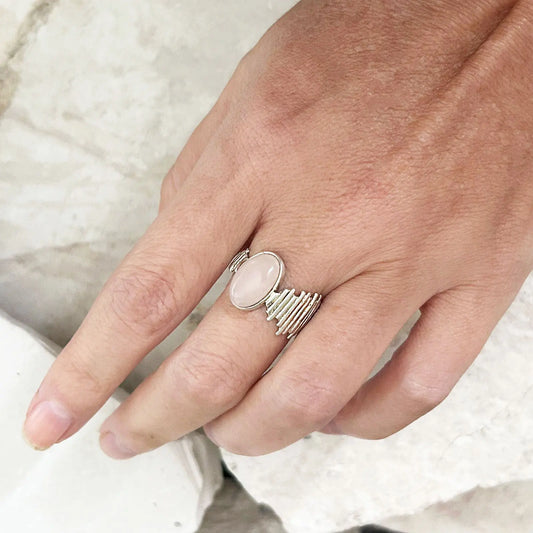 Alma Silver Ring with Rose Quartz