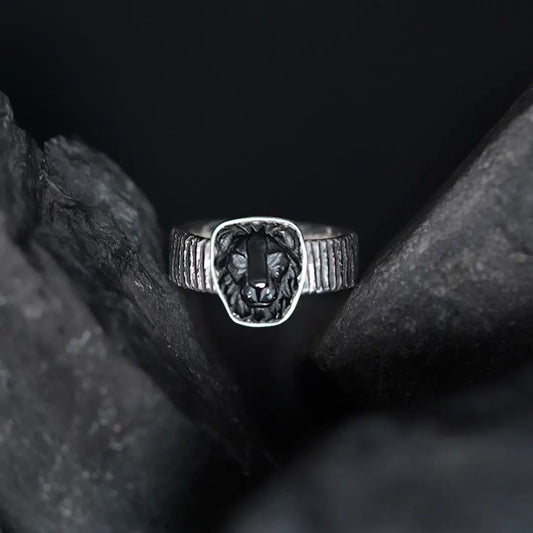 Black Onyx Signature Lion Silver Ring