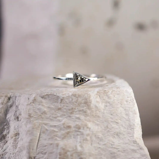 Petit Triangle Silver Ring with Pyrite