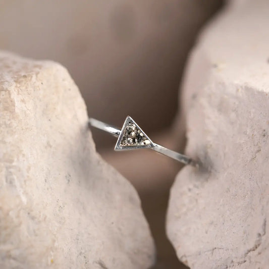 Petit Triangle Silver Ring with Pyrite