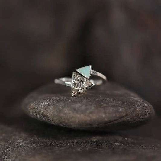Amazonite & Pyrite Triangle and Pyramid Silver Ring