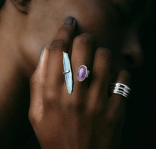 XL Aura Oval Silver Ring with Amethyst