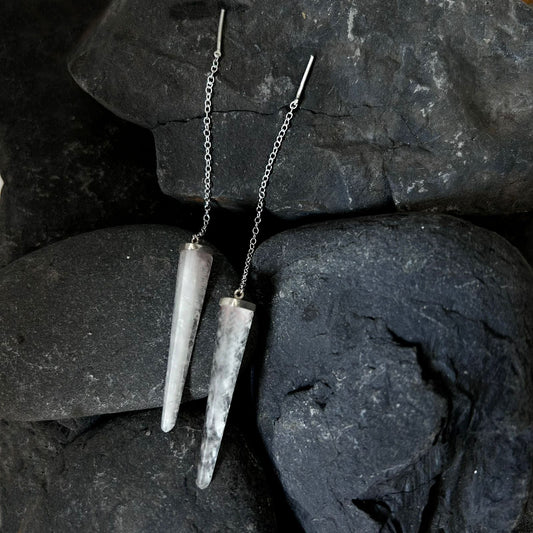 Silver Pierced Spear Earrings with Crystal Quartz