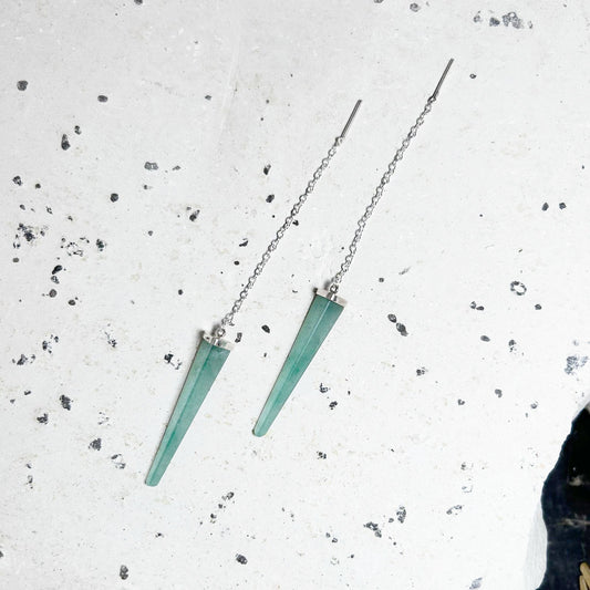 Silver Pierced Spear Earrings with Green Quartz