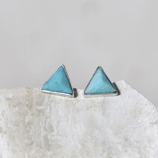 Silver Pyramid Earrings with Amazonite