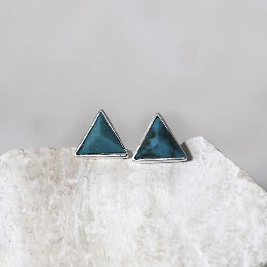 Silver Pyramid Earrings with Chrysocolla