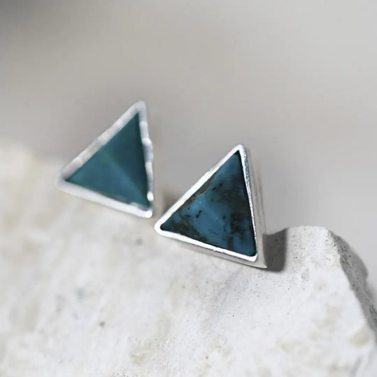 Silver Pyramid Earrings with Chrysocolla