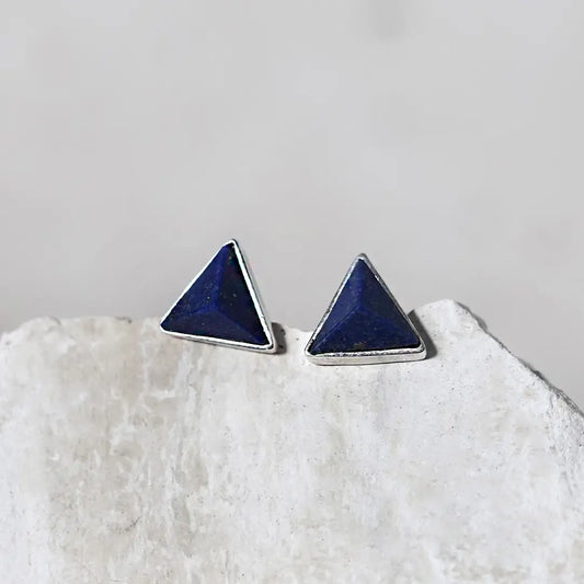 Silver Pyramid Earrings with Lapis Lazuli