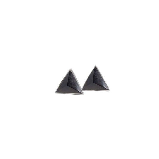 Silver Pyramid Earrings with Black Tourmaline