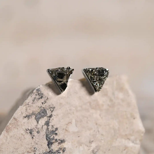 Silver Pyramid Earrings with Pyrite