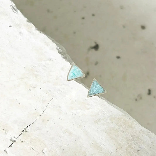 Petit Triangle Silver Earrings with Amazonite