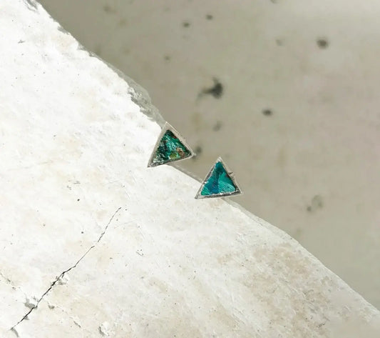 Petit Triangle Silver Earrings with Chrysocolla