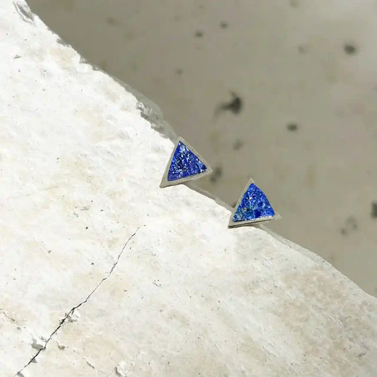 Petit Triangle Silver Earrings with Lapis Lazuli