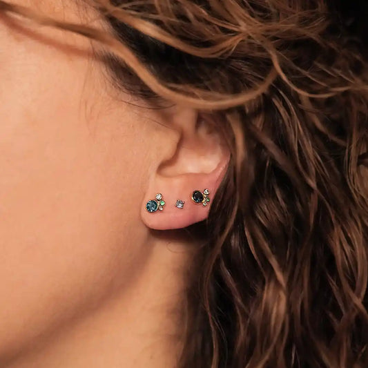 18k Gold Sky Topaz, Emerald and Diamond Earrings