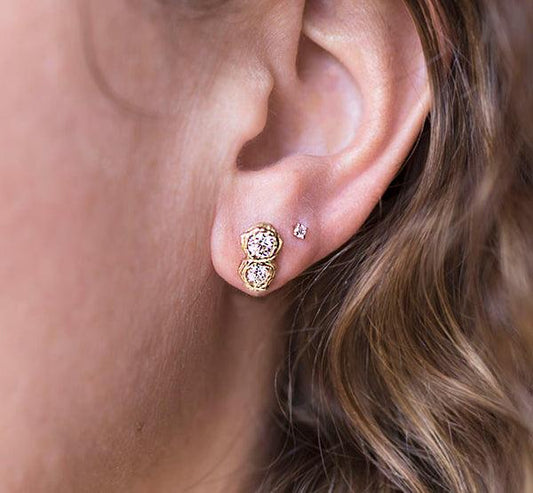 18k Gold Organic Duo Moissanite Earrings