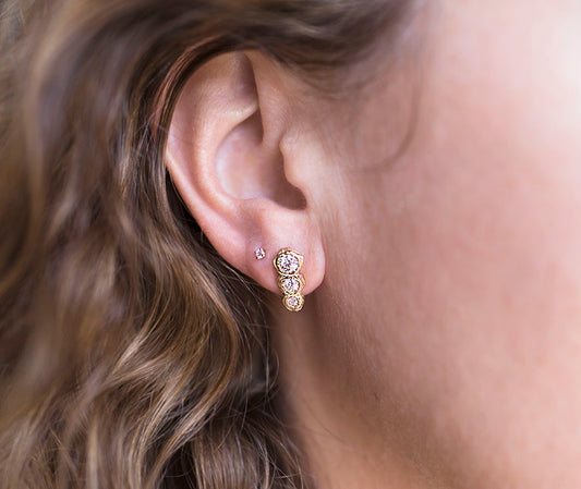 18k Gold Organic Triple Moissanite Earrings