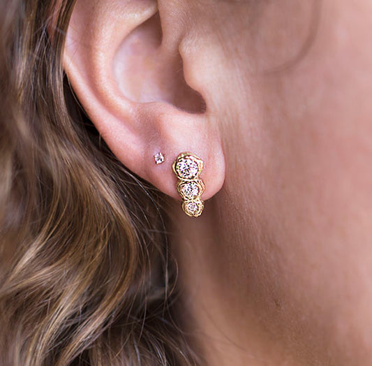 18k Gold Organic Triple Moissanite Earrings