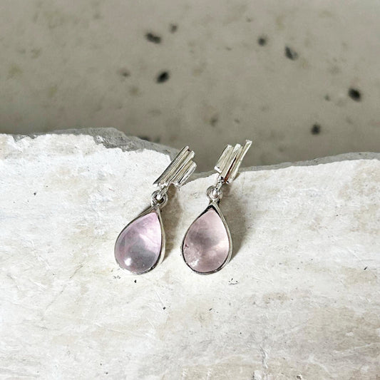 Alma Mini Silver Earrings with Rose Quartz