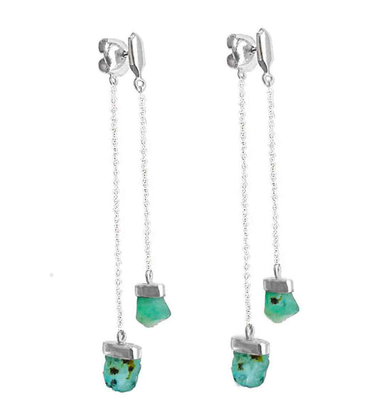 Silver Drop Dangle Earrings with Andean Opal