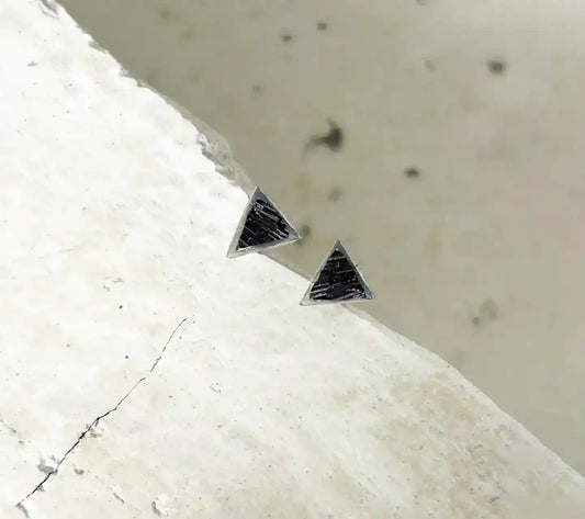 Petit Triangle Silver Earrings with Black Tourmaline