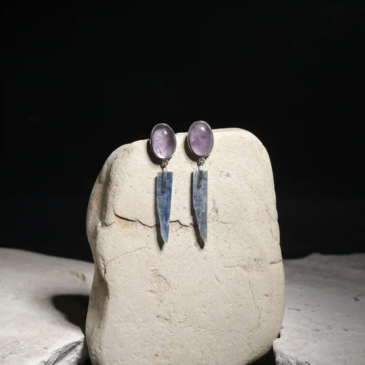 Aretes de Plata Colgantes Aura Oval con Piedras Naturales