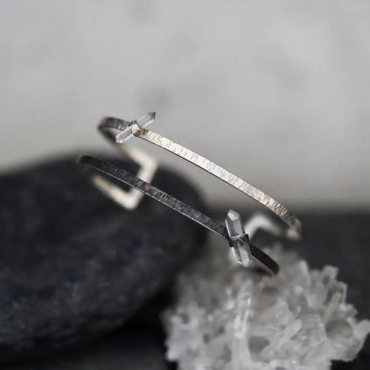 Brazalete de Plata Doble Elipse con Cuarzos