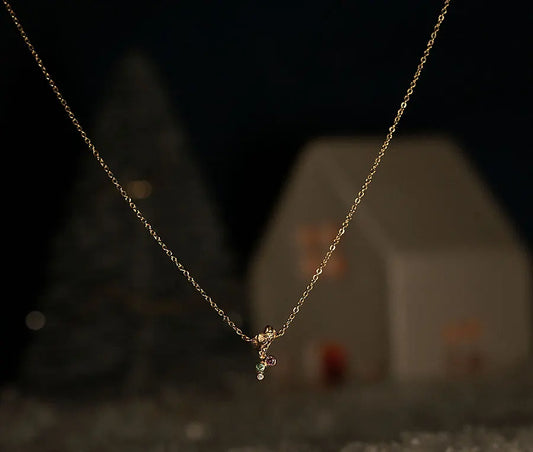 18k Gold Mini Muerdago Necklace with Rhodolite, Emerald, and Diamond