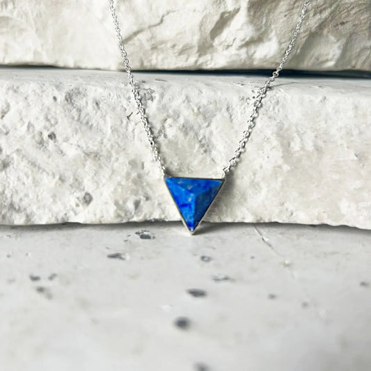 Silver Pyramid Necklace with Lapis Lazuli