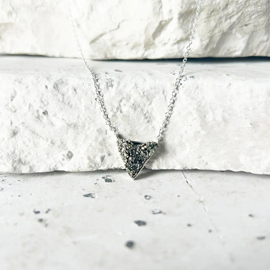 Silver Pyramid Necklace with Pyrite