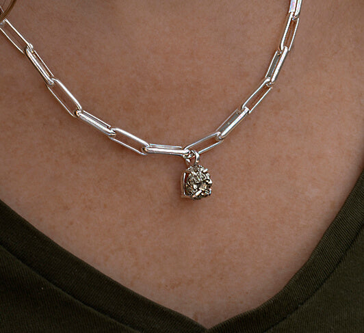 Silver necklace with raw stone links