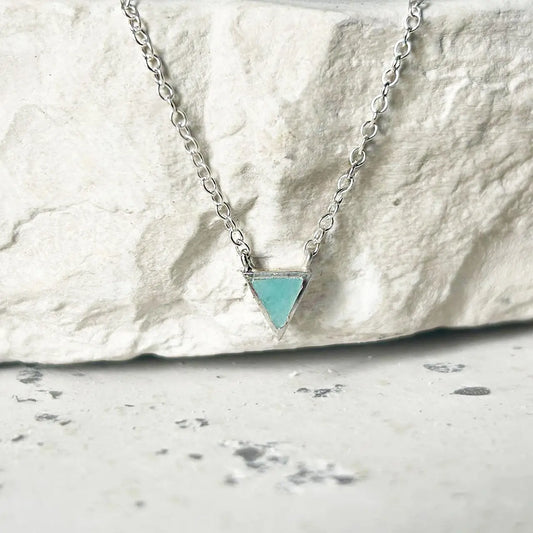 Petit Triangle Silver Necklace with Amazonite