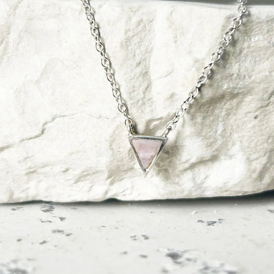 Petit Triangle Silver Necklace with Pink Opal