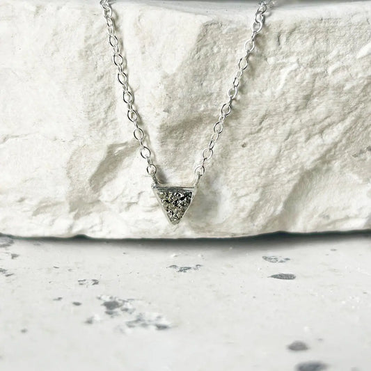 Petit Triangle Silver Necklace with Pyrite