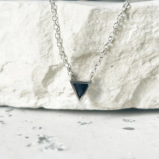 Petit Triangle Silver Necklace with Black Tourmaline