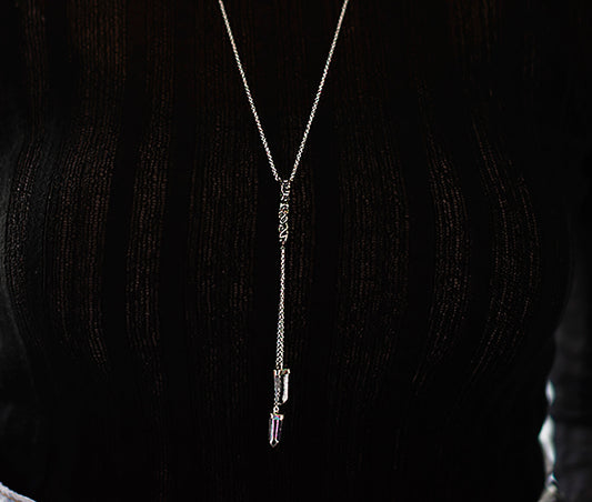 Sterling Silver Bar and Quartz Pendant Necklace