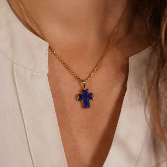 Dije de Oro Cruz Lapislázuli Large 18k