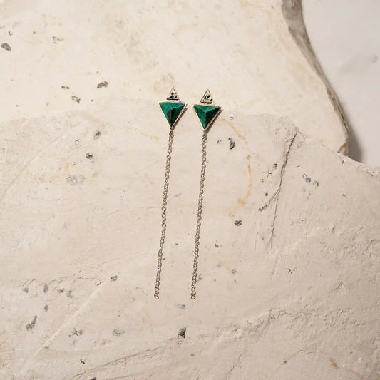 Sterling Silver Triangle and Pyramid Earrings with Natural Gemstones