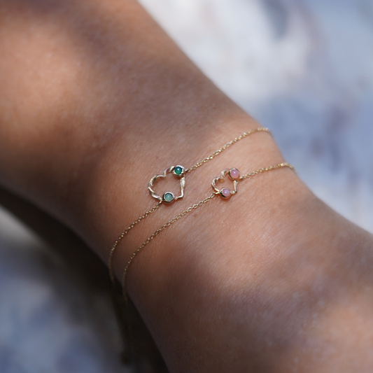18K Gold Bracelet Mini Heart Petit Pink Opal