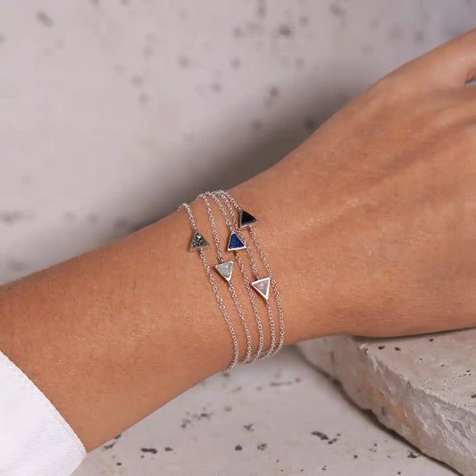Silver Triangle Petit Bracelet with Pyrite