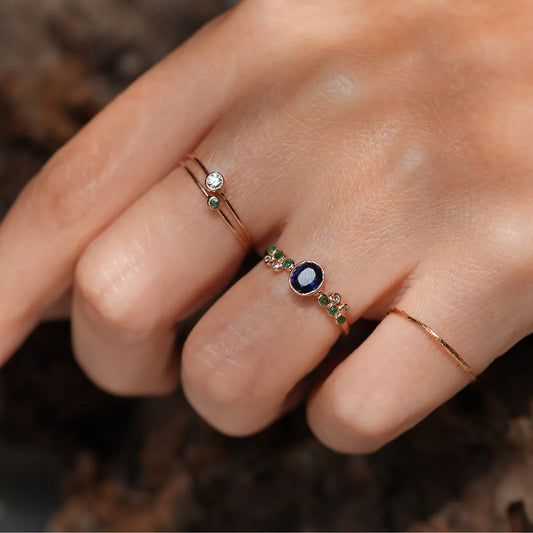 18K Gold Ring with Sapphire, Emeralds and Diamonds