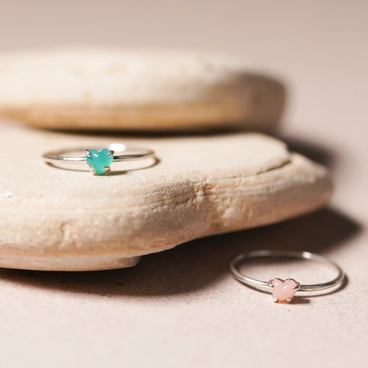 Silver Ring Pink Opal Heart