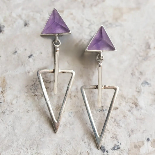 Sterling Silver Triangle Earrings with Gemstones