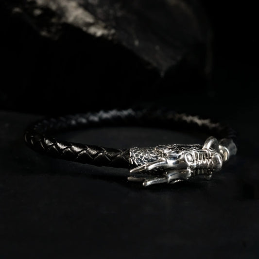 Silver and Leather Dragon Bracelet