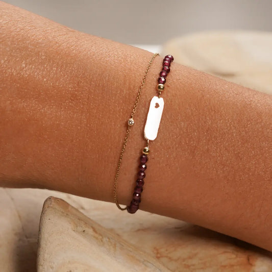 18K Gold Garnet and Heart Tag Bracelet